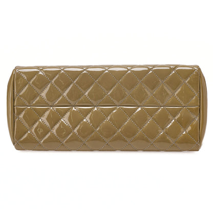 CHANEL Enamel Matelasse Boring Chain Shoulder Khaki Silver-Tone Hardware, Pre-Owned