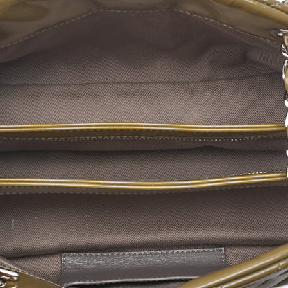 CHANEL Enamel Matelasse Boring Chain Shoulder Khaki Silver-Tone Hardware, Pre-Owned