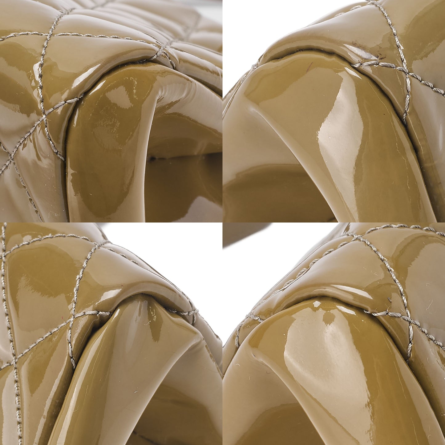 CHANEL Enamel Matelasse Boring Chain Shoulder Khaki Silver-Tone Hardware, Pre-Owned