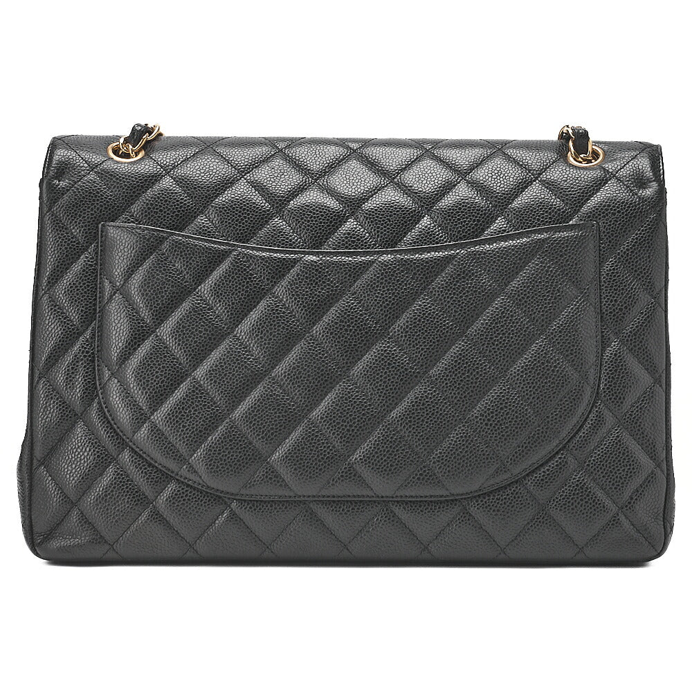 CHANEL Chain Shoulder Bag Deca Matasse Double Flap 32cm Caviar Skin Black Gold-Tone Hardware, Pre-Owned