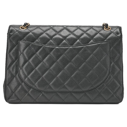 CHANEL Chain Shoulder Bag Deca Matasse Double Flap 32cm Caviar Skin Black Gold-Tone Hardware, Pre-Owned