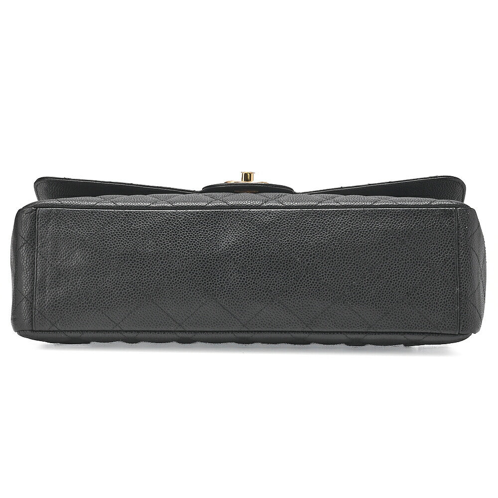 CHANEL Chain Shoulder Bag Deca Matasse Double Flap 32cm Caviar Skin Black Gold-Tone Hardware, Pre-Owned