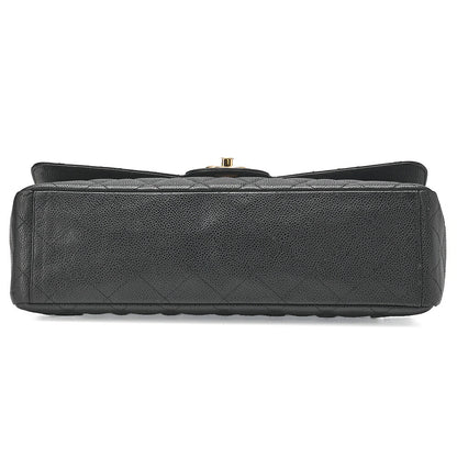 CHANEL Chain Shoulder Bag Deca Matasse Double Flap 32cm Caviar Skin Black Gold-Tone Hardware, Pre-Owned