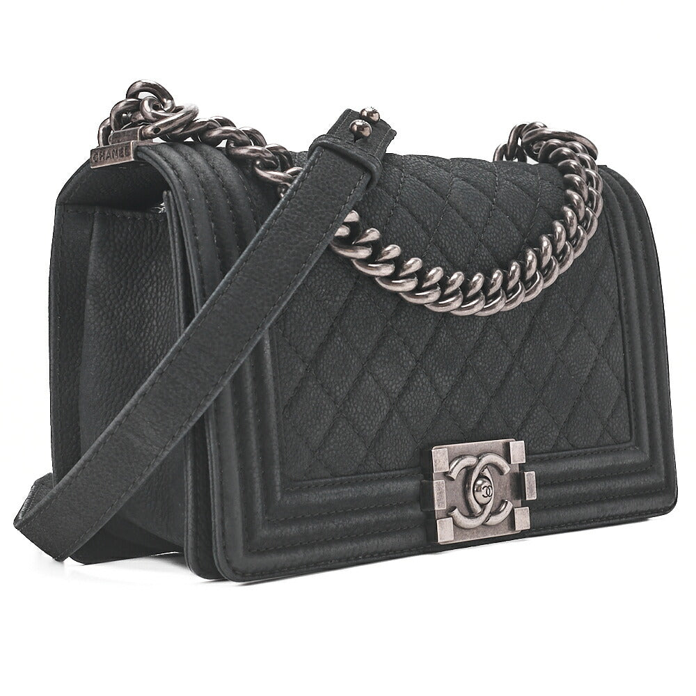 CHANEL Boy Chanel Matelasse Chain Shoulder Bag Soft Caviar Skin Black Silver-Tone Hardware, Pre-Owned
