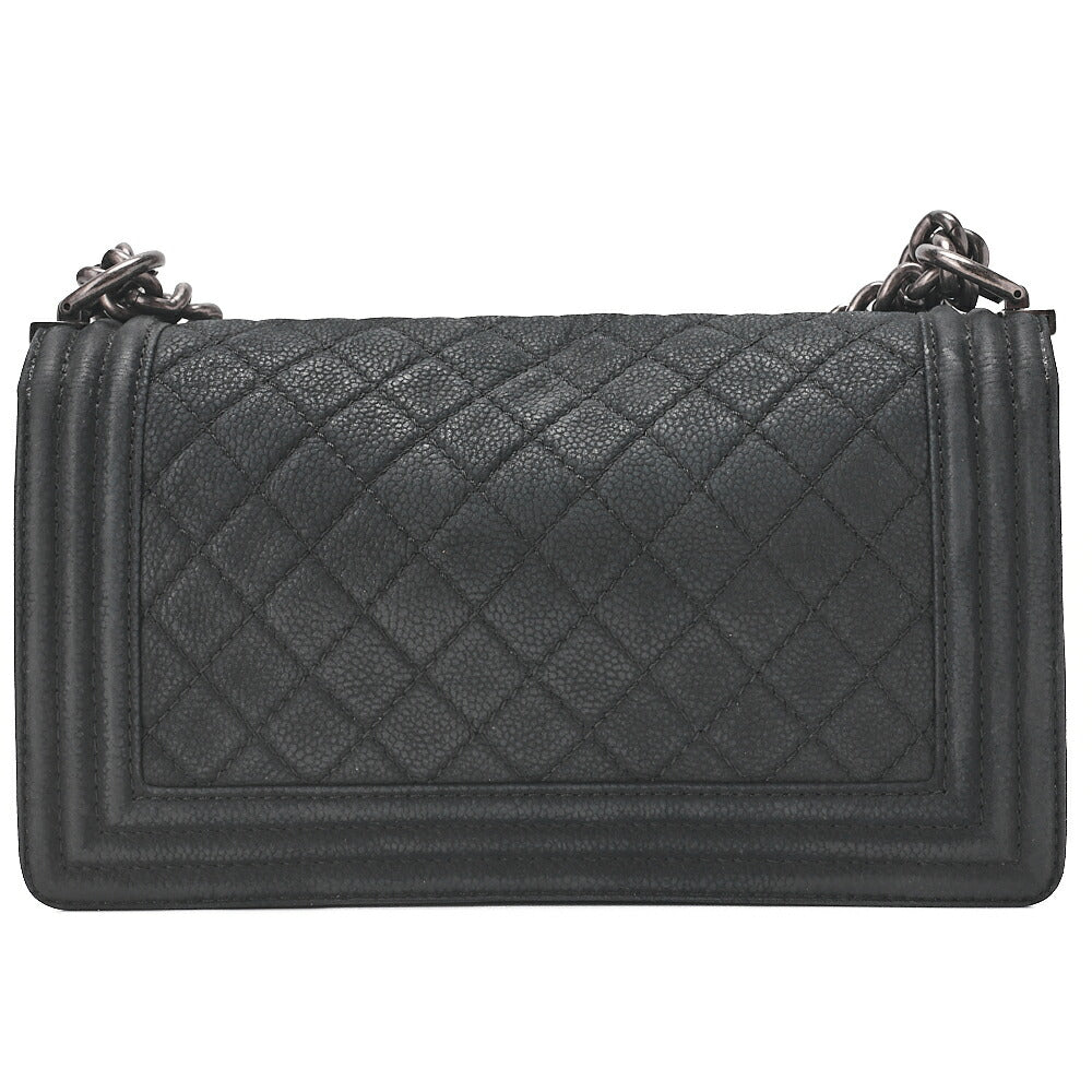CHANEL Boy Chanel Matelasse Chain Shoulder Bag Soft Caviar Skin Black Silver-Tone Hardware, Pre-Owned