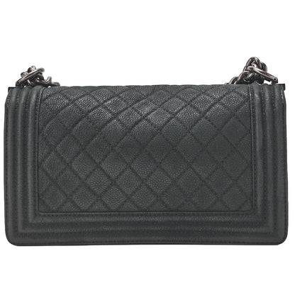 CHANEL Boy Chanel Matelasse Chain Shoulder Bag Soft Caviar Skin Black Silver-Tone Hardware, Pre-Owned