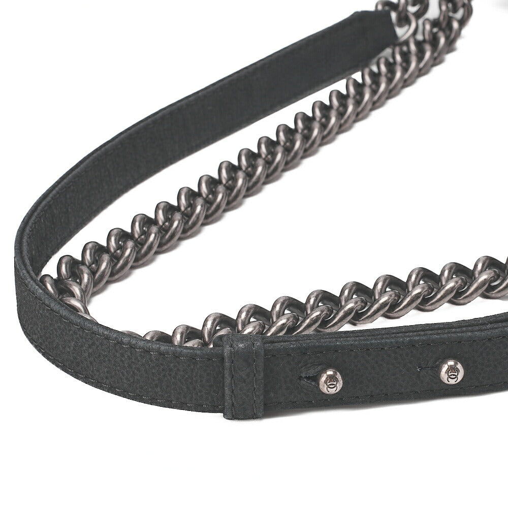 CHANEL Boy Chanel Matelasse Chain Shoulder Bag Soft Caviar Skin Black Silver-Tone Hardware, Pre-Owned