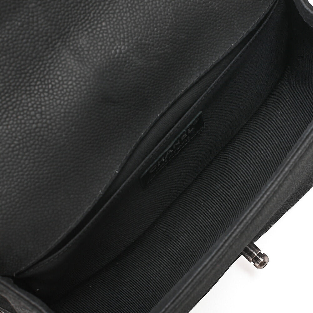 CHANEL Boy Chanel Matelasse Chain Shoulder Bag Soft Caviar Skin Black Silver-Tone Hardware, Pre-Owned