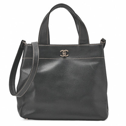 CHANEL Matelasse Tote Bag Handbag 2way Cocomark Caviar Skin Black Silver-Tone Hardware, Pre-Owned