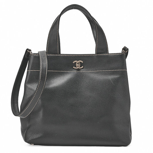 CHANEL Matelasse Tote Bag Handbag 2way Cocomark Caviar Skin Black Silver-Tone Hardware, Pre-Owned