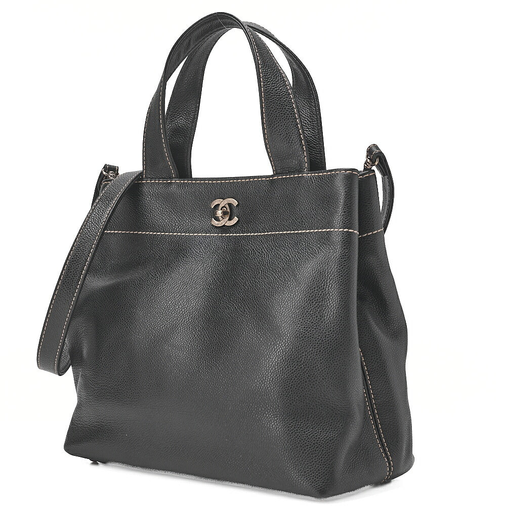 CHANEL Matelasse Tote Bag Handbag 2way Cocomark Caviar Skin Black Silver-Tone Hardware, Pre-Owned