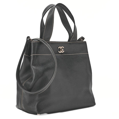 CHANEL Matelasse Tote Bag Handbag 2way Cocomark Caviar Skin Black Silver-Tone Hardware, Pre-Owned