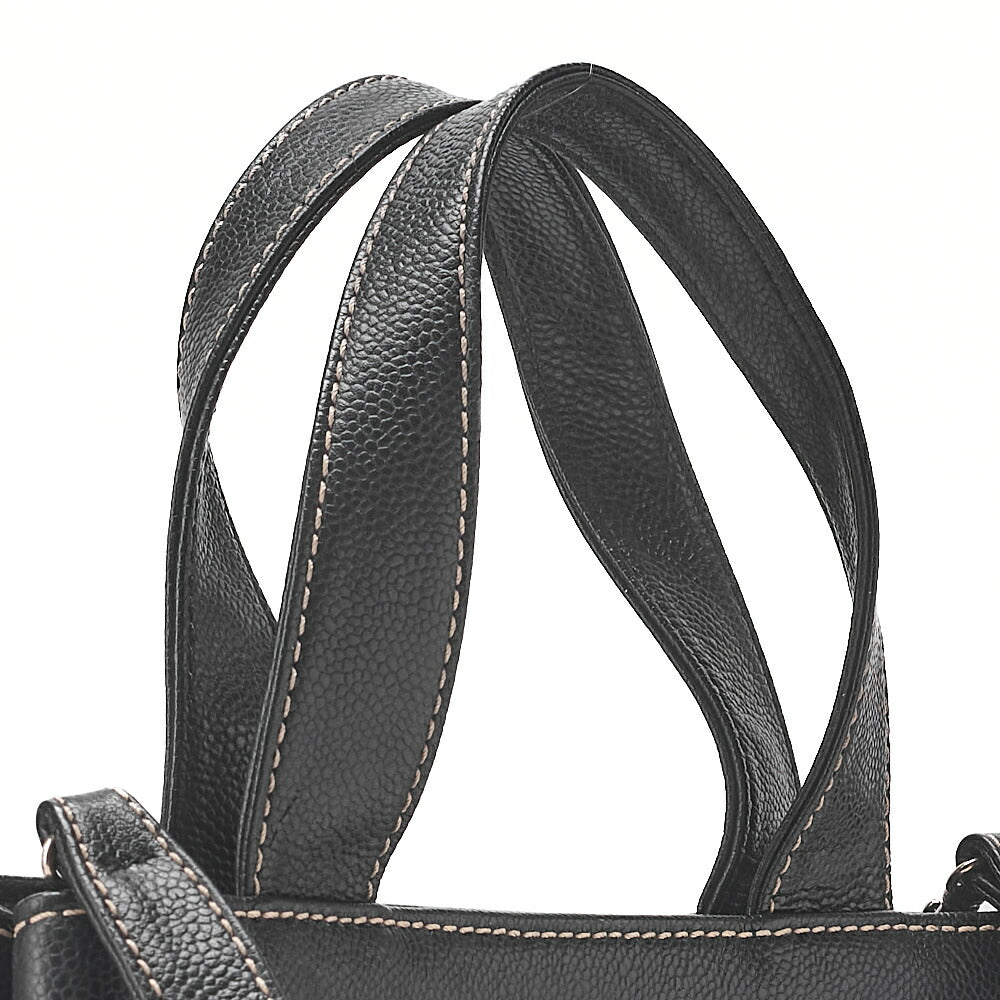 CHANEL Matelasse Tote Bag Handbag 2way Cocomark Caviar Skin Black Silver-Tone Hardware, Pre-Owned