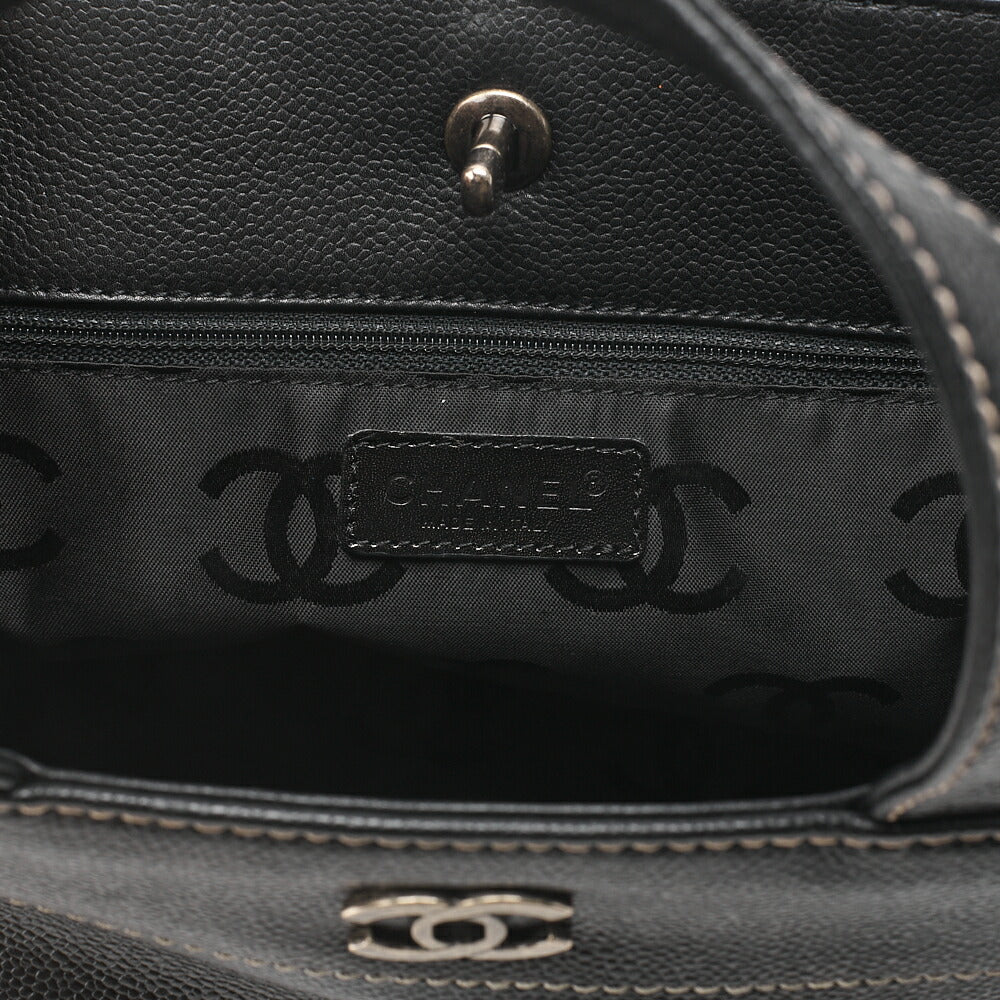 CHANEL Matelasse Tote Bag Handbag 2way Cocomark Caviar Skin Black Silver-Tone Hardware, Pre-Owned
