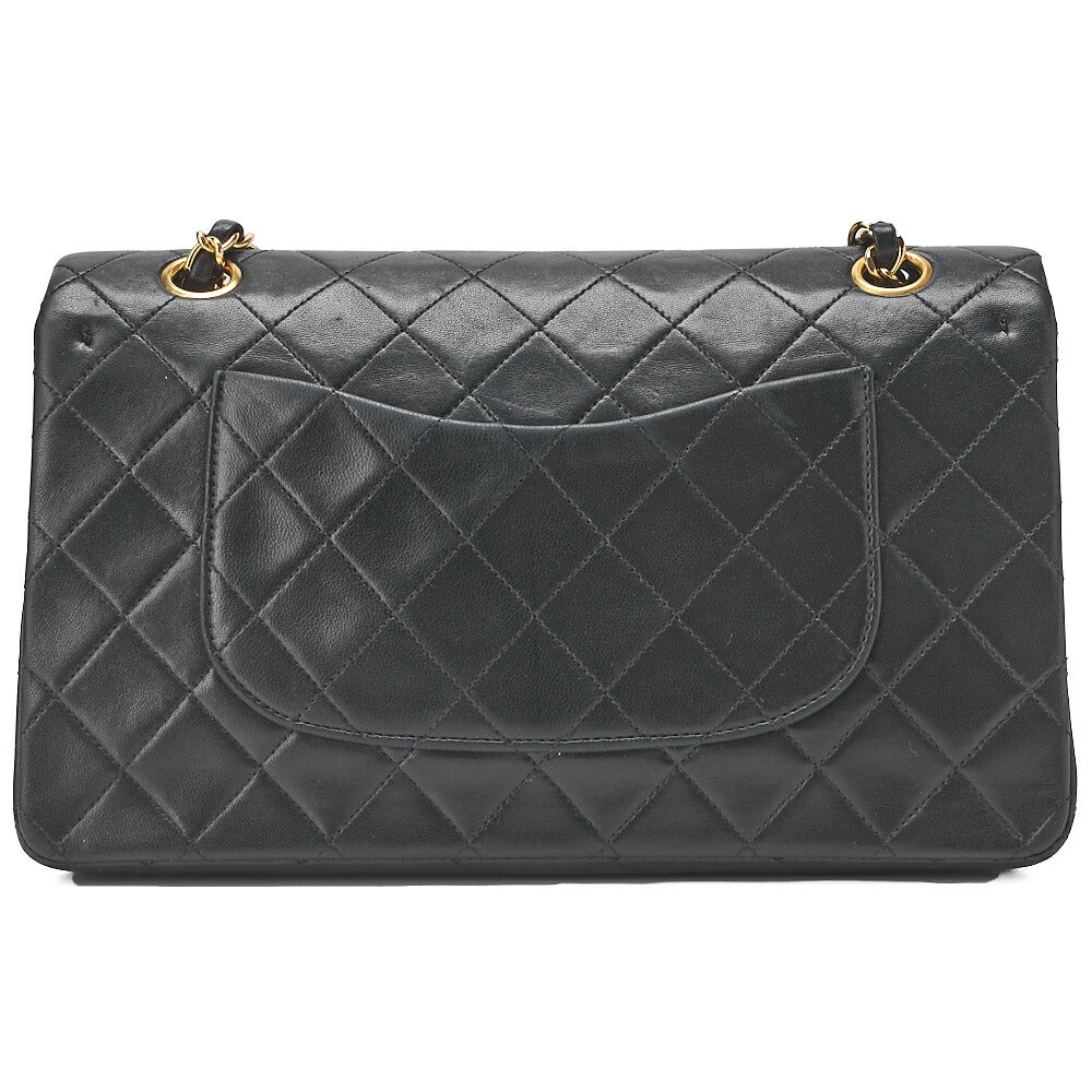 CHANEL Lambskin Matelasse W Flap 25 Chain Shoulder Black Gold-Tone Hardware, Pre-Owned