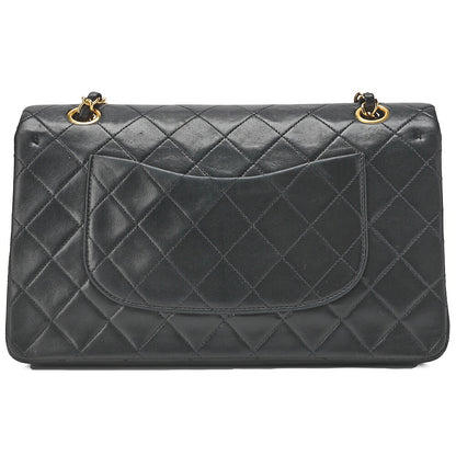 CHANEL Lambskin Matelasse W Flap 25 Chain Shoulder Black Gold-Tone Hardware, Pre-Owned