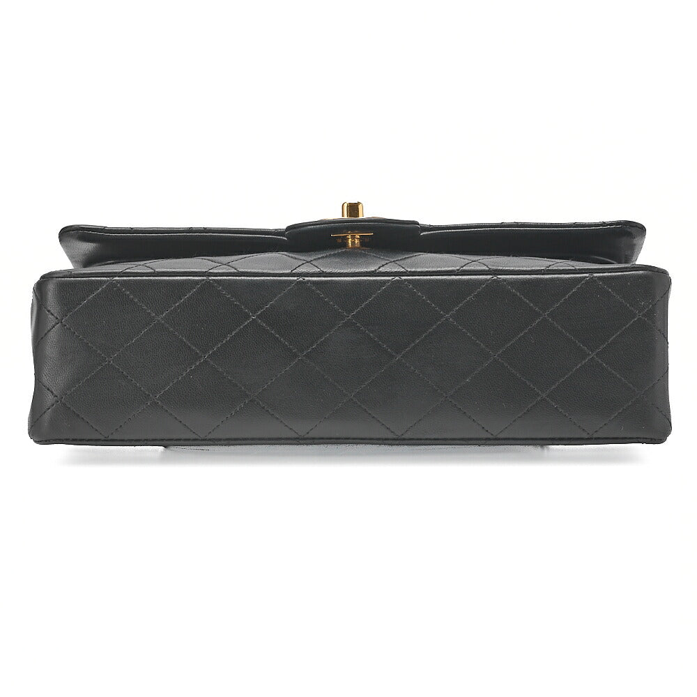 CHANEL Lambskin Matelasse W Flap 25 Chain Shoulder Black Gold-Tone Hardware, Pre-Owned