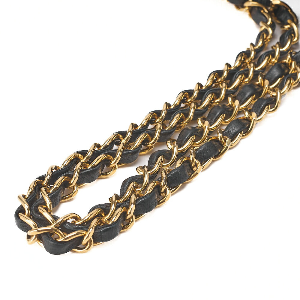 CHANEL Lambskin Matelasse W Flap 25 Chain Shoulder Black Gold-Tone Hardware, Pre-Owned