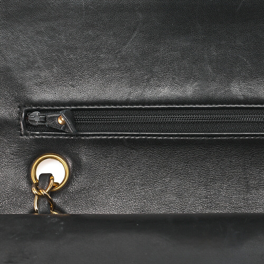 CHANEL Lambskin Matelasse W Flap 25 Chain Shoulder Black Gold-Tone Hardware, Pre-Owned