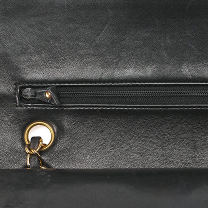 CHANEL Lambskin Matelasse W Flap 25 Chain Shoulder Black Gold-Tone Hardware, Pre-Owned