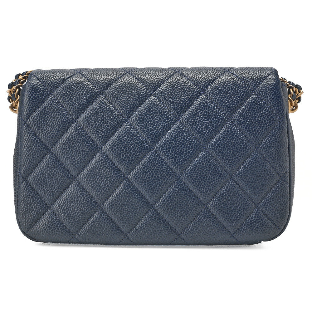CHANEL Caviar Skin Mini Matelasse 19cm Single Chain Shoulder Navy Gold-Tone Hardware, Pre-Owned