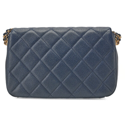 CHANEL Caviar Skin Mini Matelasse 19cm Single Chain Shoulder Navy Gold-Tone Hardware, Pre-Owned
