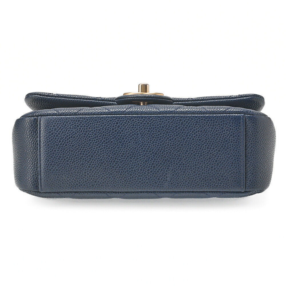 CHANEL Caviar Skin Mini Matelasse 19cm Single Chain Shoulder Navy Gold-Tone Hardware, Pre-Owned