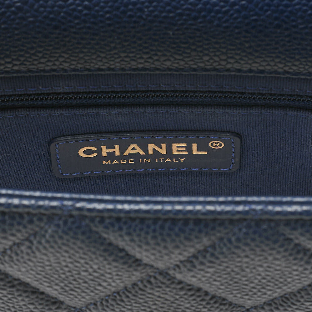 CHANEL Caviar Skin Mini Matelasse 19cm Single Chain Shoulder Navy Gold-Tone Hardware, Pre-Owned