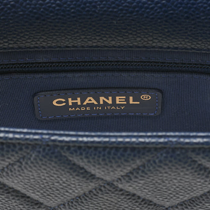 CHANEL Caviar Skin Mini Matelasse 19cm Single Chain Shoulder Navy Gold-Tone Hardware, Pre-Owned