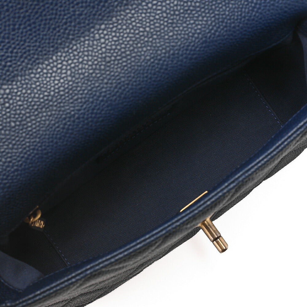 CHANEL Caviar Skin Mini Matelasse 19cm Single Chain Shoulder Navy Gold-Tone Hardware, Pre-Owned
