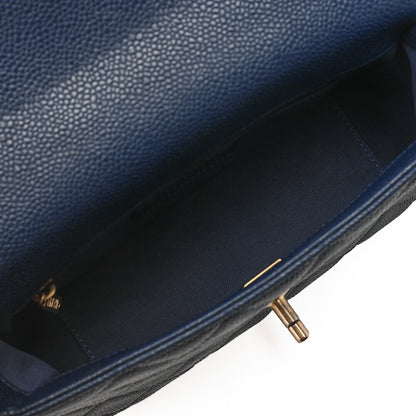 CHANEL Caviar Skin Mini Matelasse 19cm Single Chain Shoulder Navy Gold-Tone Hardware, Pre-Owned