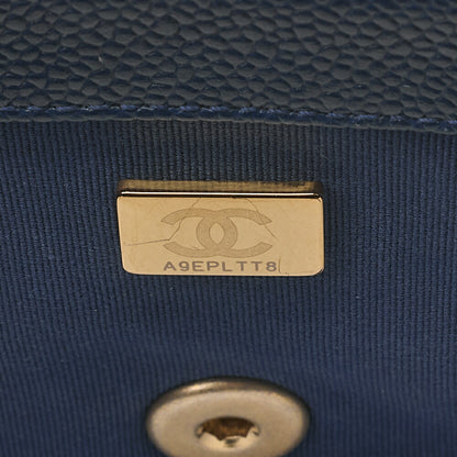 CHANEL Caviar Skin Mini Matelasse 19cm Single Chain Shoulder Navy Gold-Tone Hardware, Pre-Owned
