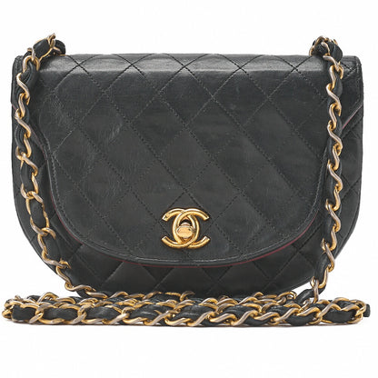 CHANEL Shoulder Bag Mini Matelasse 17cm Lambskin Half Round Flap Black Gold-Tone Hardware, Pre-Owned