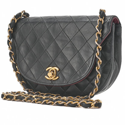 CHANEL Shoulder Bag Mini Matelasse 17cm Lambskin Half Round Flap Black Gold-Tone Hardware, Pre-Owned