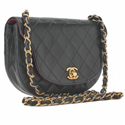 CHANEL Shoulder Bag Mini Matelasse 17cm Lambskin Half Round Flap Black Gold-Tone Hardware, Pre-Owned