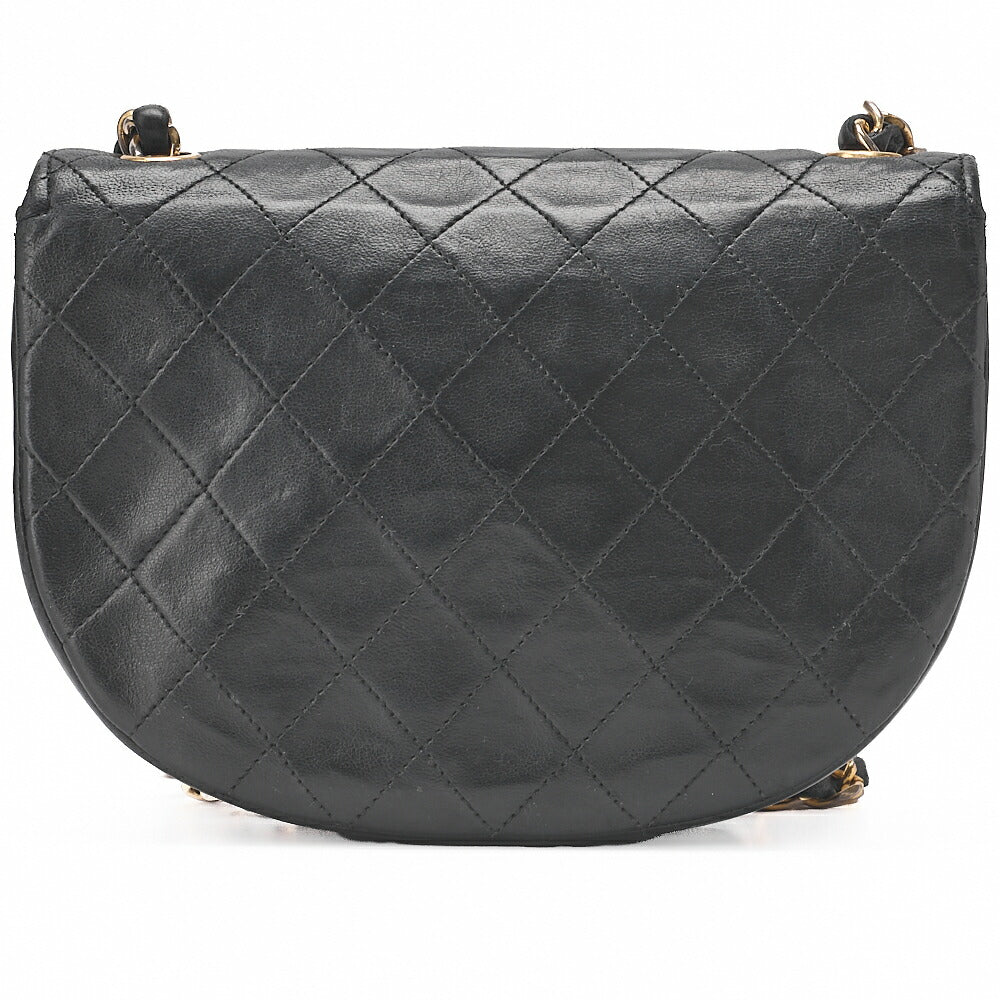 CHANEL Shoulder Bag Mini Matelasse 17cm Lambskin Half Round Flap Black Gold-Tone Hardware, Pre-Owned