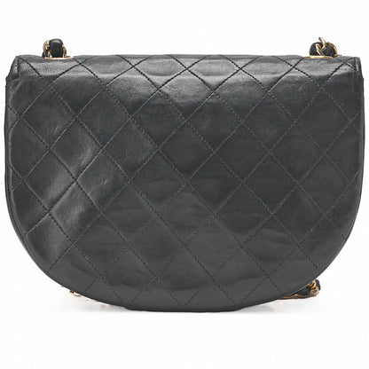 CHANEL Shoulder Bag Mini Matelasse 17cm Lambskin Half Round Flap Black Gold-Tone Hardware, Pre-Owned