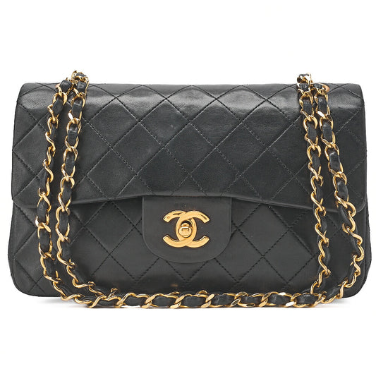 CHANEL Matelasse Double Flap 23cm Chain Shoulder Lambskin Black Gold-Tone Hardware, Pre-Owned