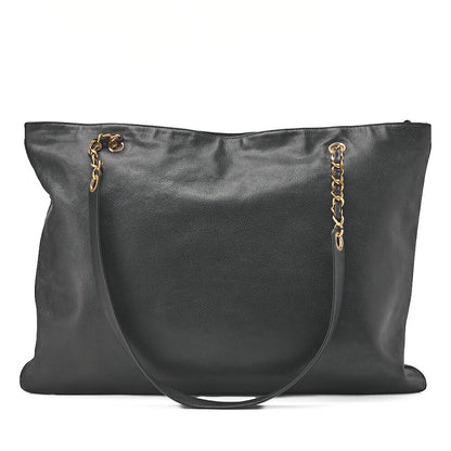 CHANEL Caviar Skin Coco Mark Square Shape Chain Tote Black Gold-Tone Hardware, Pre-Owned