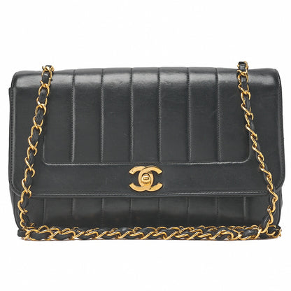 CHANEL Chain Shoulder Bag Mademoiselle Lambskin Shoulder Bag Black Gold-Tone Hardware, Pre-Owned