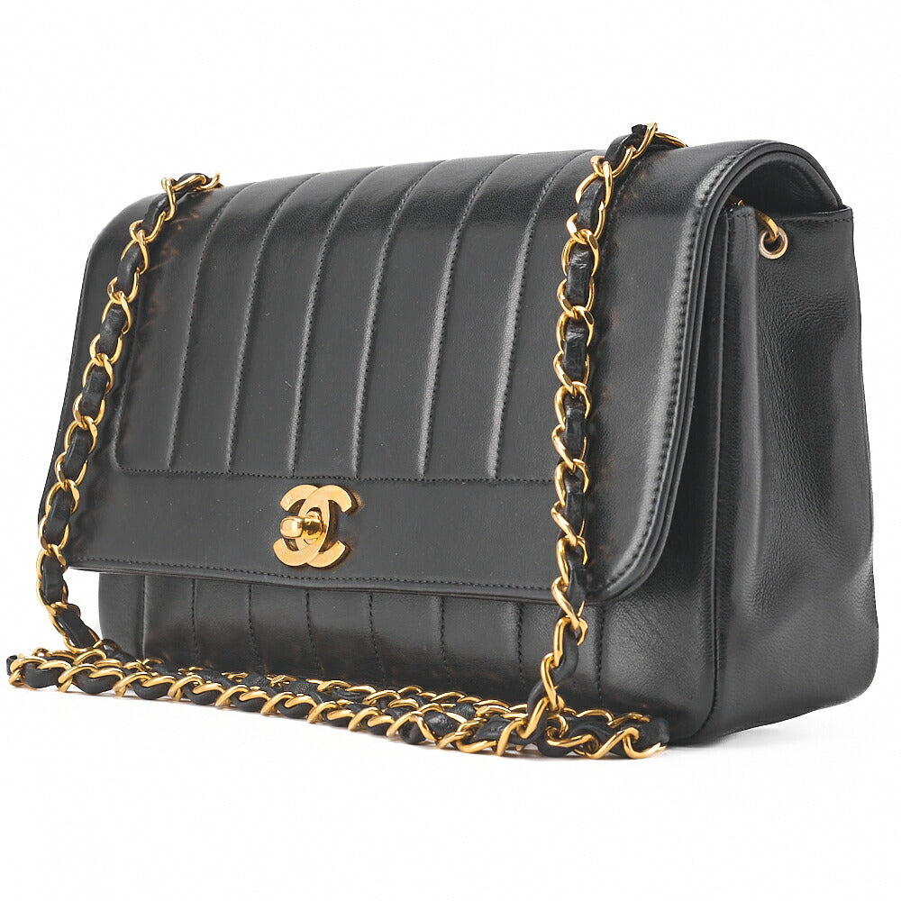 CHANEL Chain Shoulder Bag Mademoiselle Lambskin Shoulder Bag Black Gold-Tone Hardware, Pre-Owned