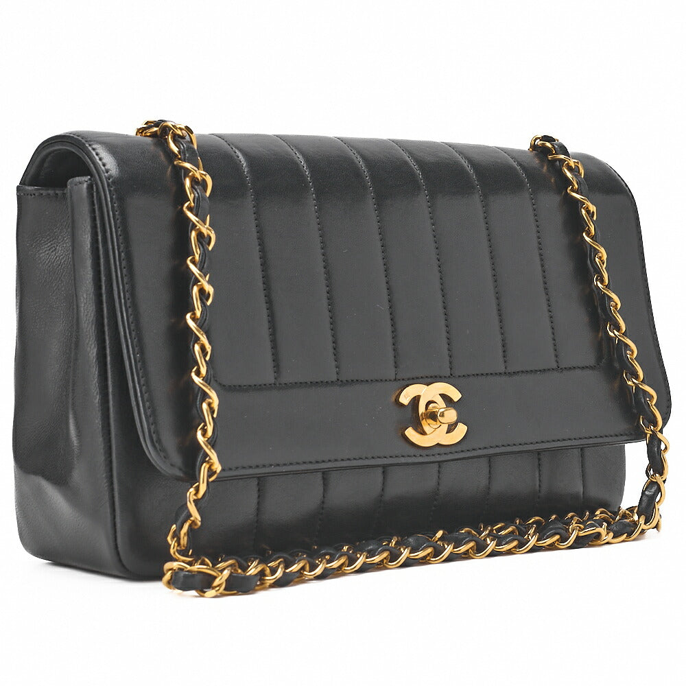 CHANEL Chain Shoulder Bag Mademoiselle Lambskin Shoulder Bag Black Gold-Tone Hardware, Pre-Owned