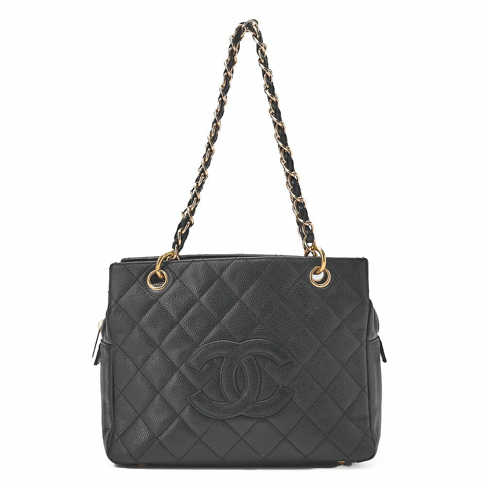 CHANEL Chanel Tote Bag Matelasse Caviar Skin Cocomark PTT Double Chain Tote Black Gold-Tone Hardware, Pre-Owned