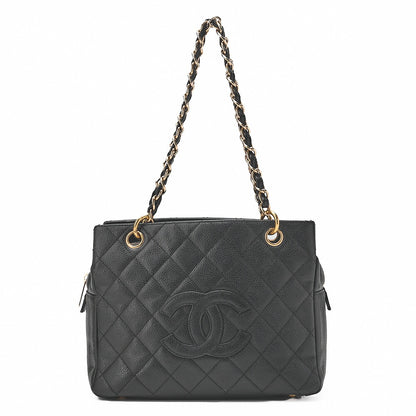 CHANEL Chanel Tote Bag Matelasse Caviar Skin Cocomark PTT Double Chain Tote Black Gold-Tone Hardware, Pre-Owned