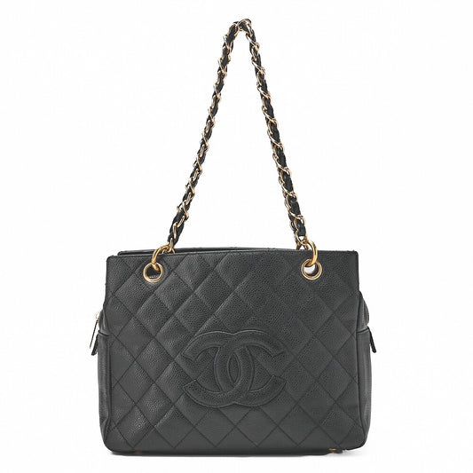 CHANEL Chanel Tote Bag Matelasse Caviar Skin Cocomark PTT Double Chain Tote Black Gold-Tone Hardware, Pre-Owned