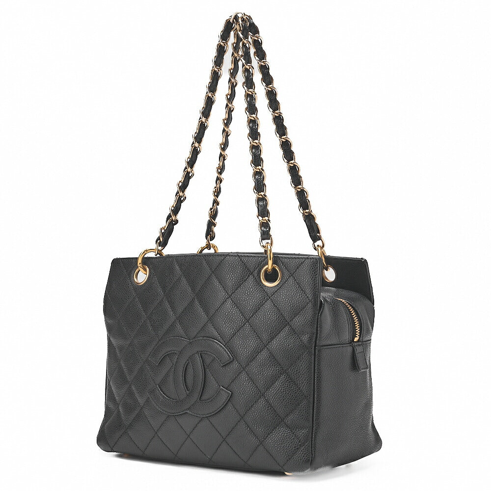 CHANEL Chanel Tote Bag Matelasse Caviar Skin Cocomark PTT Double Chain Tote Black Gold-Tone Hardware, Pre-Owned