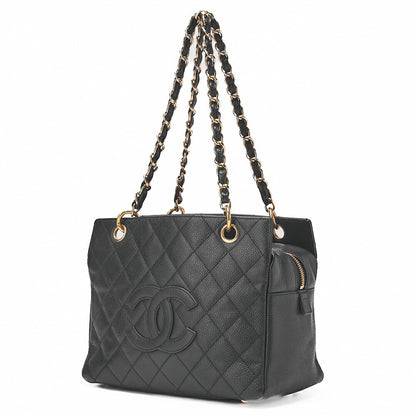 CHANEL Chanel Tote Bag Matelasse Caviar Skin Cocomark PTT Double Chain Tote Black Gold-Tone Hardware, Pre-Owned
