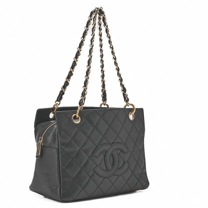 CHANEL Chanel Tote Bag Matelasse Caviar Skin Cocomark PTT Double Chain Tote Black Gold-Tone Hardware, Pre-Owned
