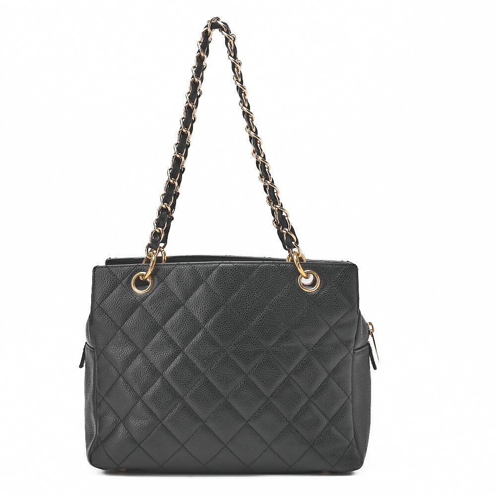 CHANEL Chanel Tote Bag Matelasse Caviar Skin Cocomark PTT Double Chain Tote Black Gold-Tone Hardware, Pre-Owned