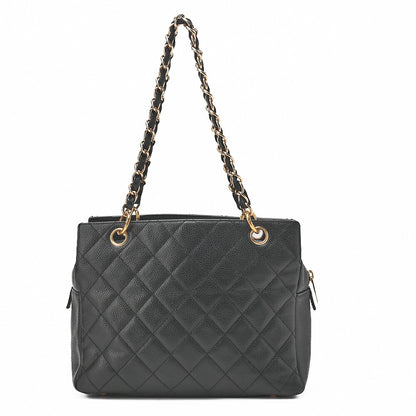 CHANEL Chanel Tote Bag Matelasse Caviar Skin Cocomark PTT Double Chain Tote Black Gold-Tone Hardware, Pre-Owned